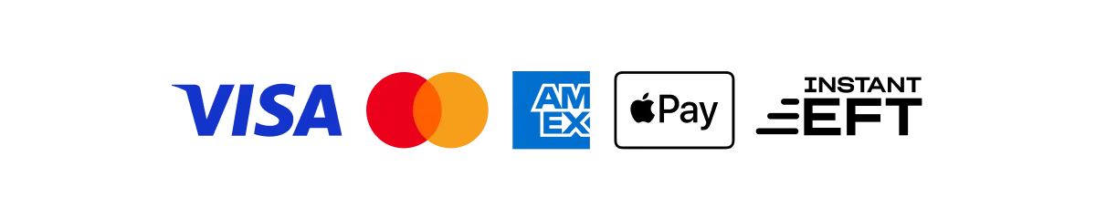 We accept Visa, Mastercard, Amex, Apple Pay and Instant EFT — payments secured by Yoco